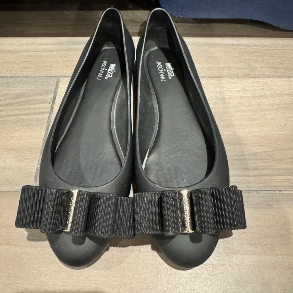 Jason Wu + Melissa Black Rubber/Jelly Flats with Bow Detail